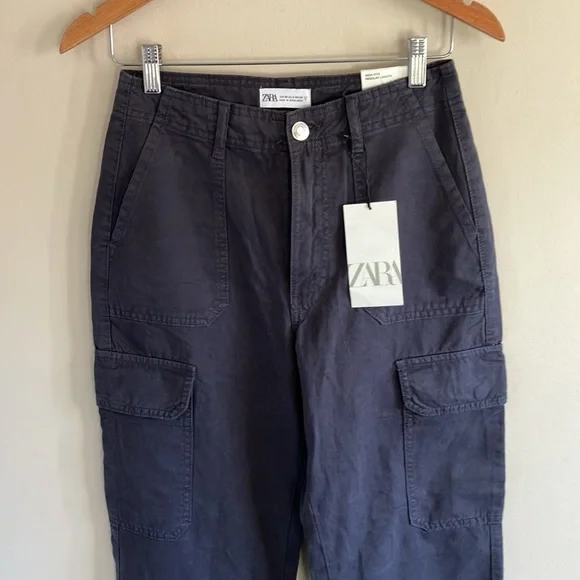 Zara high waisted wide leg cargo pants grey size 2 NEW - Picture 3 of 10